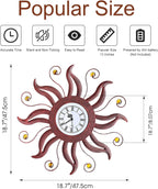 18.7 Inch Large Sun Wall Clock Mid Century Modern for Living Room Decor