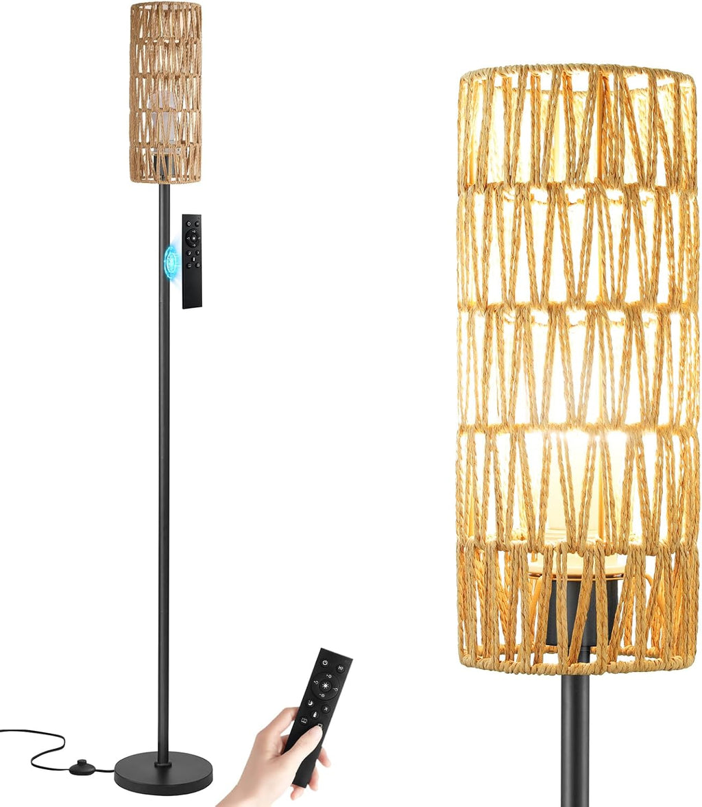 Ambimall 64'' Floor Lamps for Living Room with Remote Control and Stepless Dimmable Colors Temperature & Brightness, 9W Bulb Included(Beige Lampshade & Brown Pole)