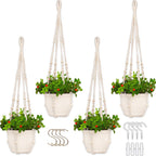 4 Pack Macrame Plant Hangers Indoor Set Large Crochet Hanging Holder, Brown