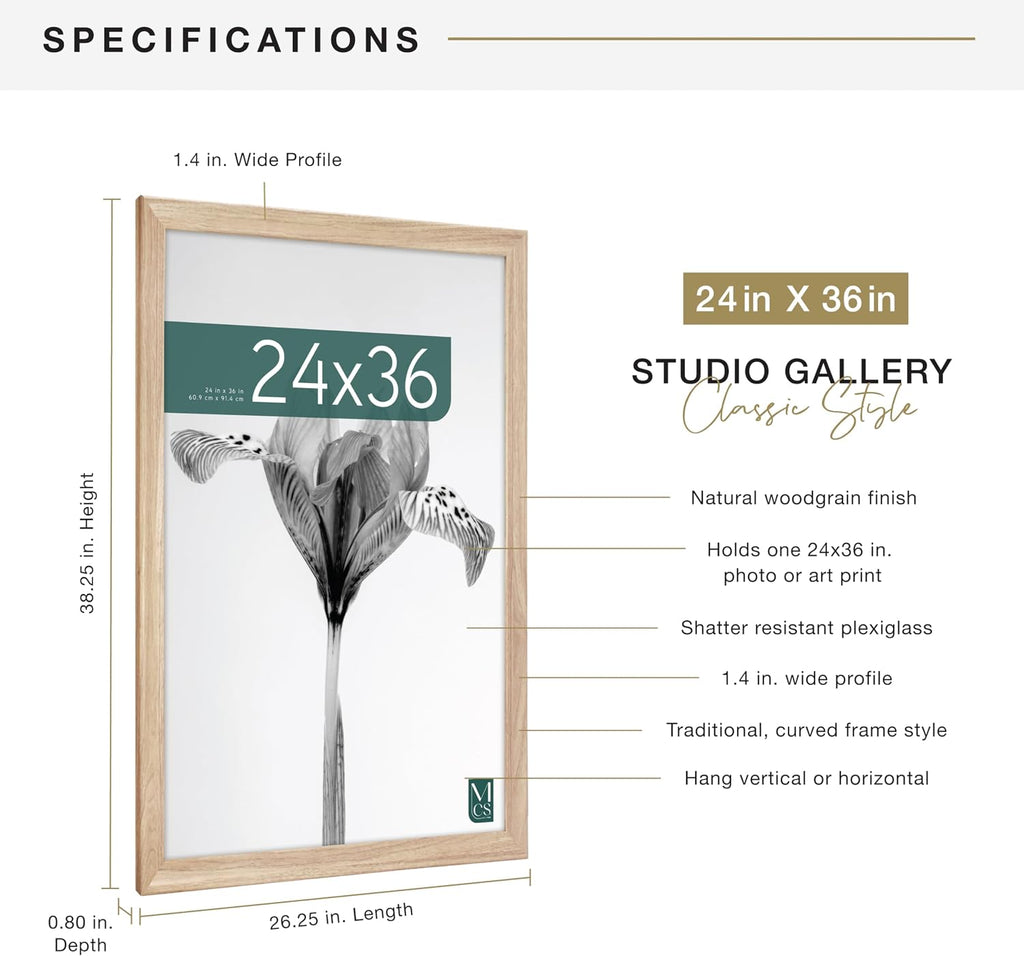MCS Studio Gallery Classic Poster Frame, 24x36, Natural Woodgrain