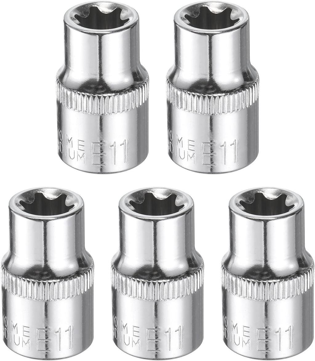 HARFINGTON 5pcs E-Torx Socket 3/8" Drive E18 Star Female Socket 1.1" Length