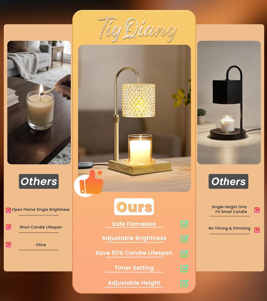 TigQiang Elegant Candle Warmer Lamp, Height Adjustable, Women Gifts, Brass