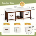 Shoe Bench, 43.3" Storage Bench, Entryway Bench with Cushion Seat