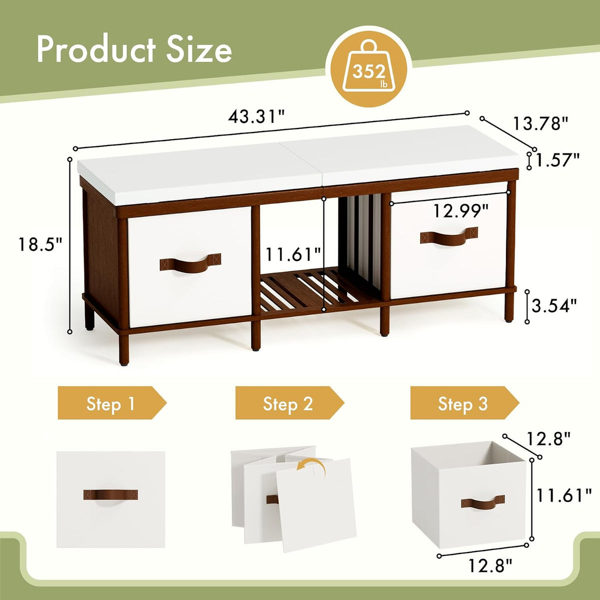 Shoe Bench, 43.3" Storage Bench, Entryway Bench with Cushion Seat