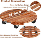 18 Inch Plant Caddy with Wheels, 6 Pack Rolling Plant Stand Rollers with Casters Wooden Plant Dolly with Wheels Heavy Duty Large Rolling Planter Base for Indoor & Outdoor Plants Wood Flower Stand