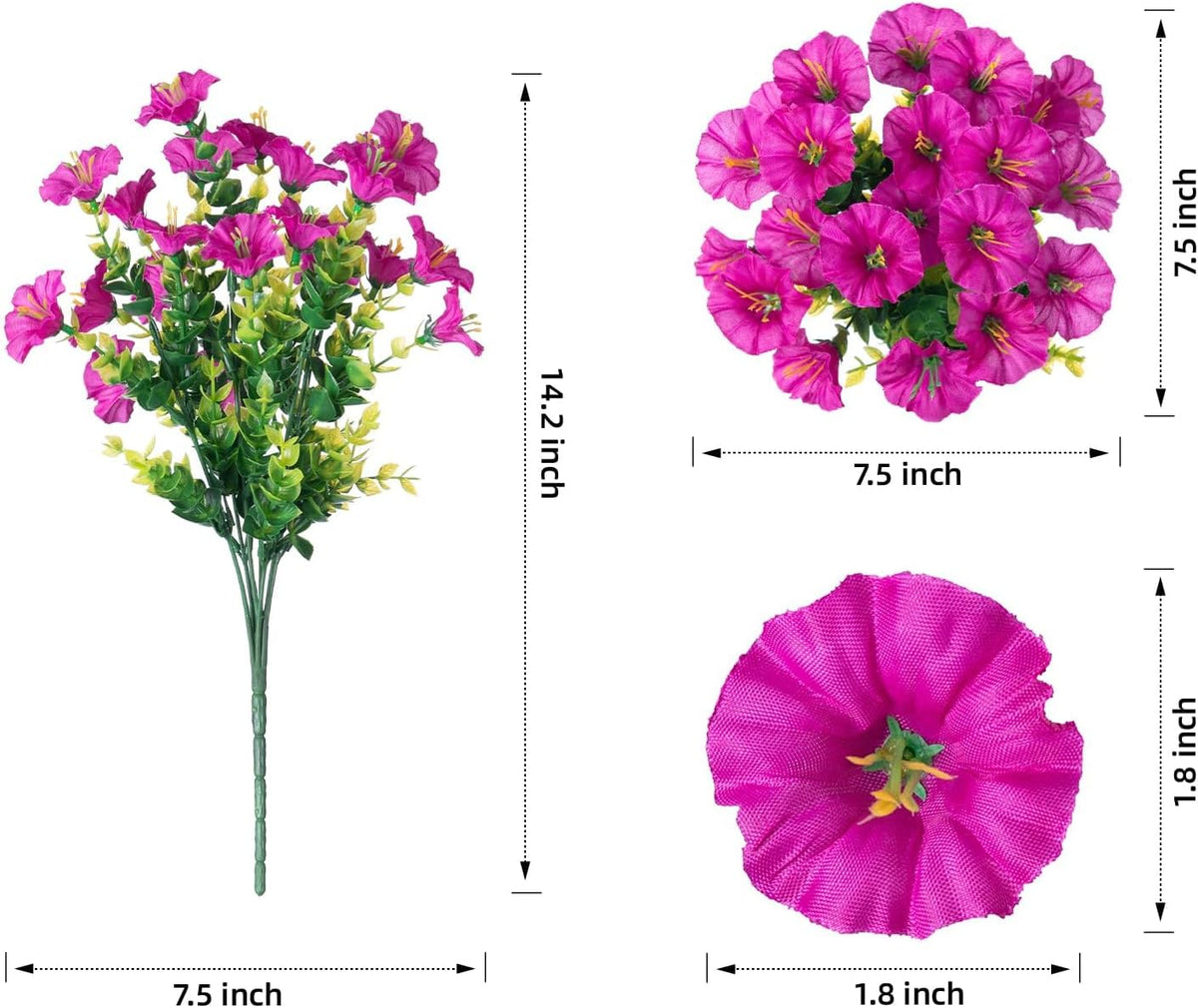 Artificial Flowers Fake Plants for Outdoors Decor, 12 Bundles Silk Morning Glory with Eucalyptus Realistic UV Resistant Faux Flowers for Outside Planter Porch Yard Patio Garden Home Indoor, Mix