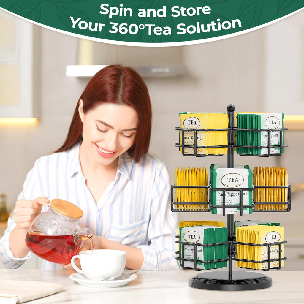 EsLuker.ly Tea Bag Holder Organizer for Counter, 3 Tier Metal Black