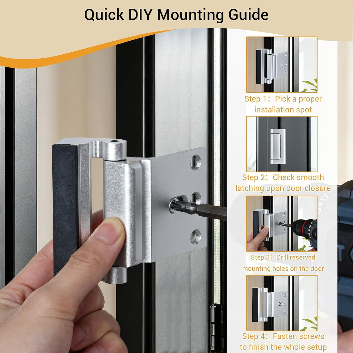 Home Security Door Reinforcement Lock, 800 Lb, Inward Swing Doors, 2 Pack