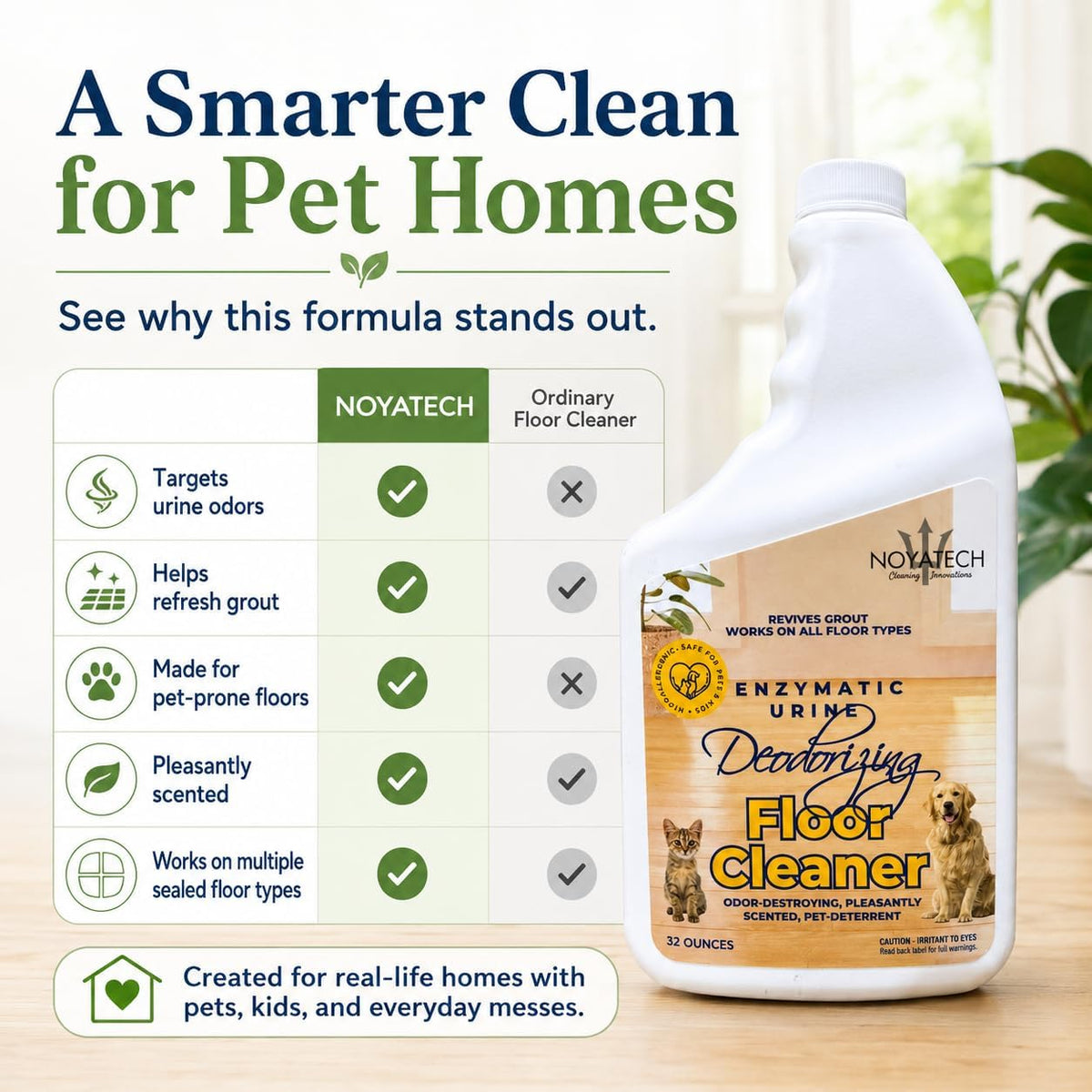NOYATECH Pet Floor Cleaner Concentrate, Enzyme Urine Odor Remover, 32 oz
