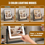 Vanity Mirror with Lights, 12.2" x 15" Large LED Makeup Mirror with Light, HD Mirror, Smart Touch with 3-Color Lighting, Dimmable, 360° Rotation, Lighted Up for Vanity Desk Tabletop, Bedroom (Black)