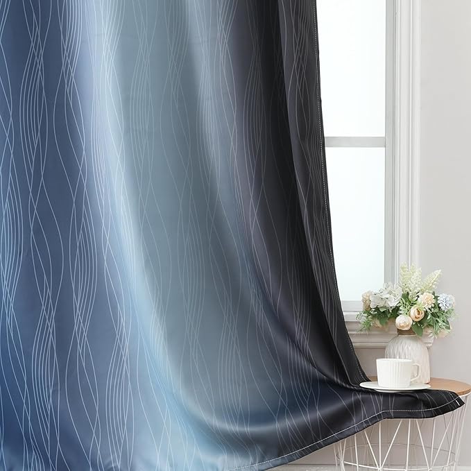 Estelar Textiler Navy Blue and Black Ombre Blackout Curtains 84 Inch Length 2 - Image 6