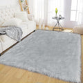 Latepis Grey Rugs for Bedroom Area 4x6 Gray Faux Sheepskin Fur Rug Fluffy by Latepis