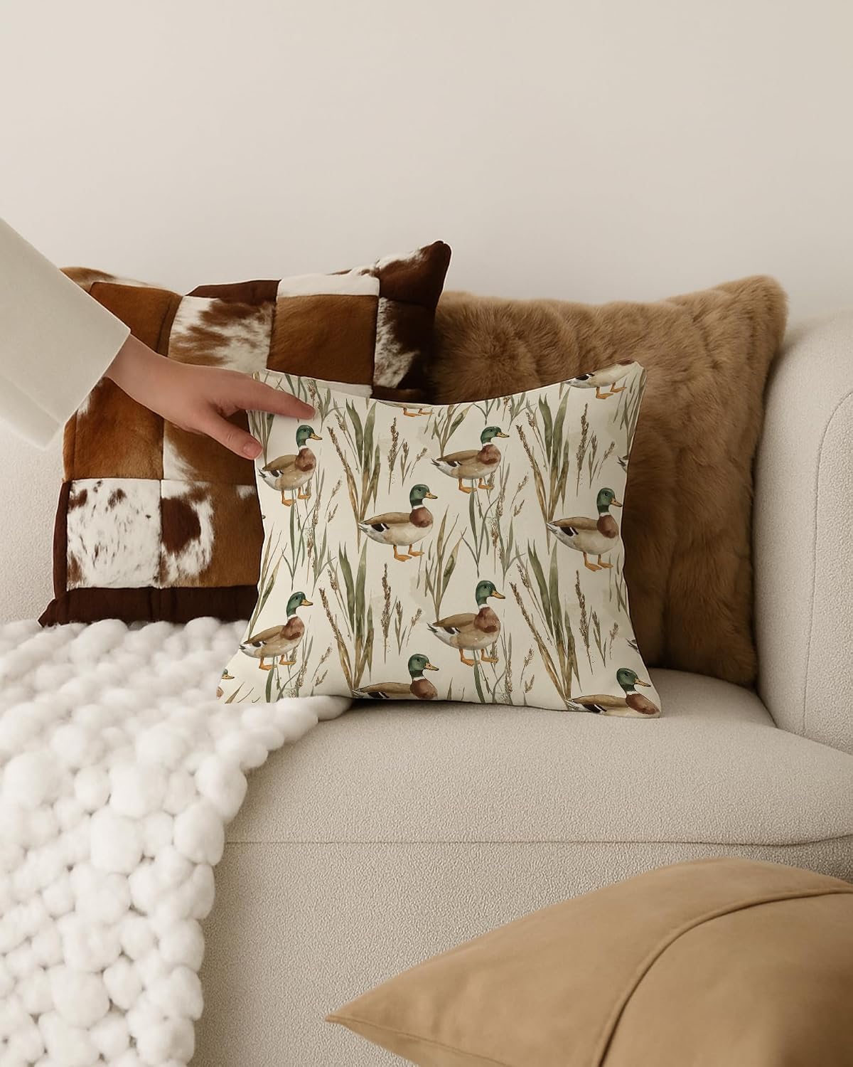 Rustic Farmhouse Mallard Duck Pillow Covers 18x18, Mallard Duck Nursery Decor, Ducks Hunting Gifts Decorative Throw Pillow Covers for Kids Room Home Living Room Bedroom
