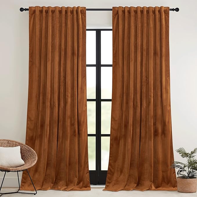 RYB HOME Velvet Curtains 96 inch, Room Darkening Window Curtains - Image 2