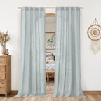 LAMIT Greyish Blue Linen Boho Curtains 80 inch Length 2 Panels, Light Filtering by LAMIT