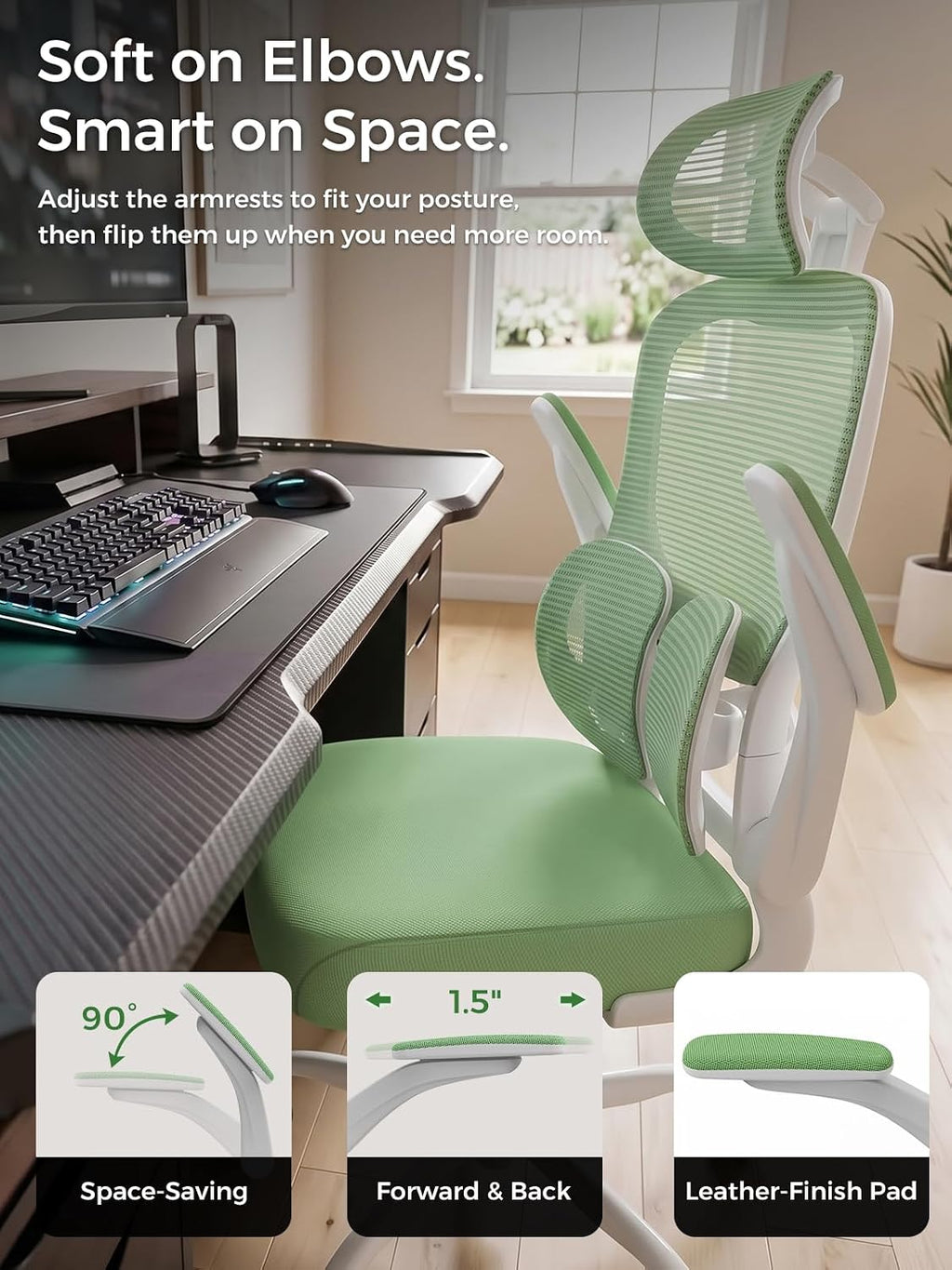 Ergonomic Office Desk Chair, Adjustable Dual Lumbar Support & Thick Seat