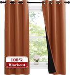 NICETOWN Burnt Orange 100% Blackout Lined Curtains, 2 Thick Layers Narrow Wide by NICETOWN
