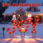 Christmas Decorations Outdoor, Solar Lighted Joy Snowman Reindeer Santa Claus Yard Sign Garden Stakes Xmas Holiday Decor for Patio Lawn Outside