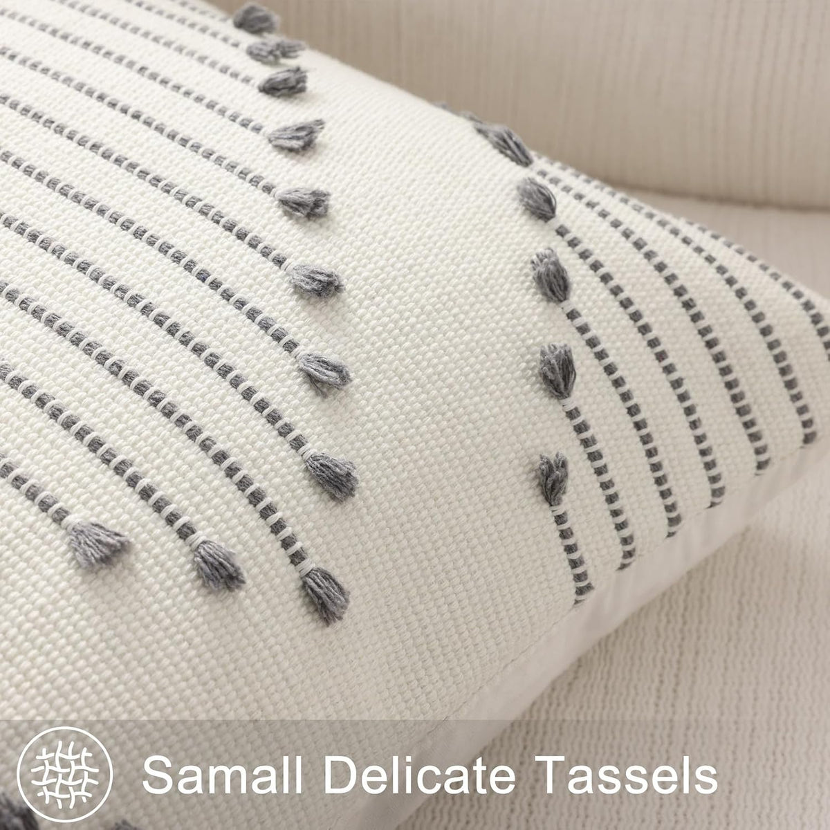 Mecatny Boho Outdoor Throw Pillow Covers 18x18 Set of 2 Grey & Cream White