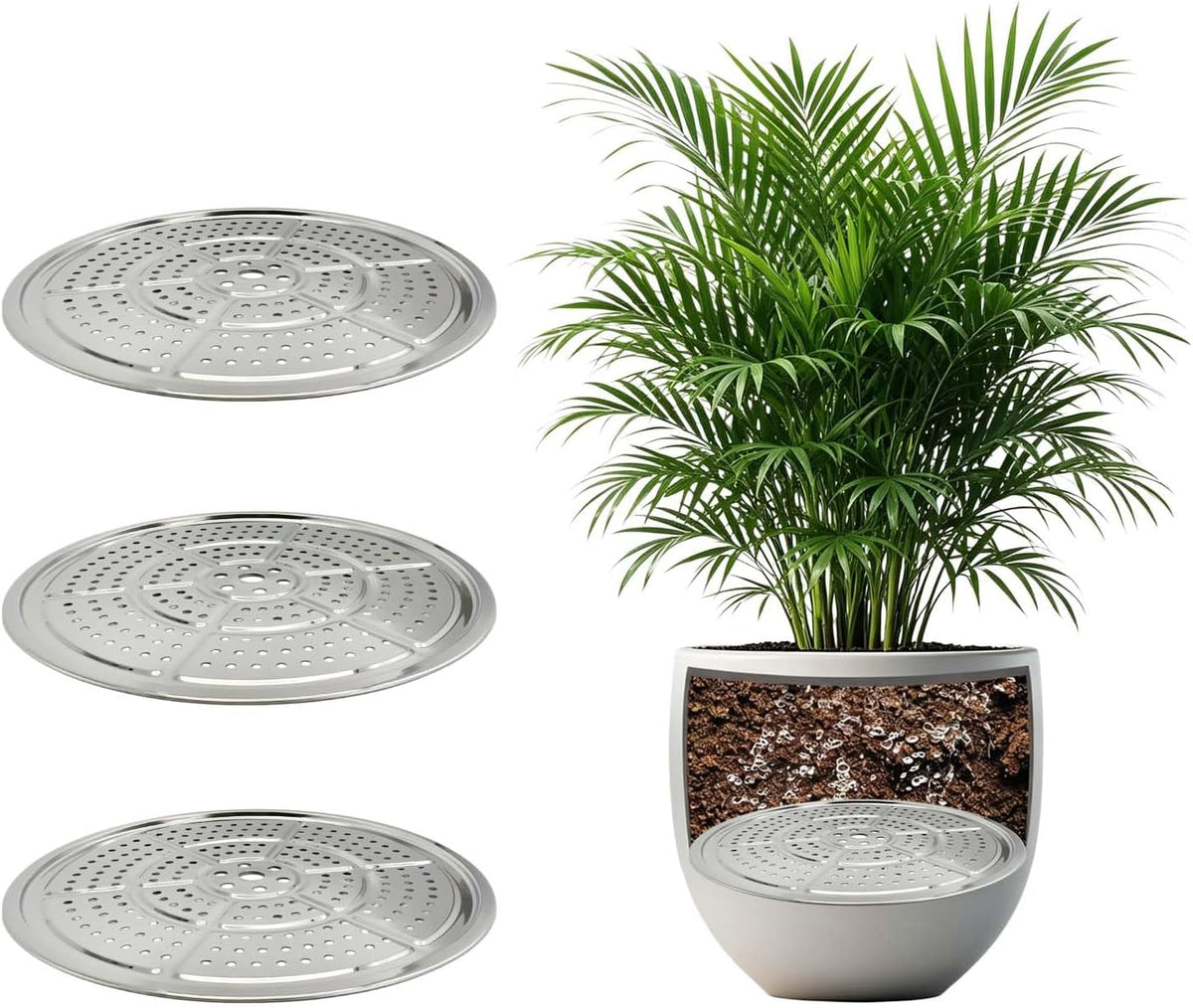 Set of 3, 16.5-inch Stainless Steel Round Plant Pot Risers
