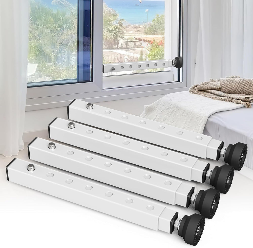 WooFog（Short）Window Security Bar Adjustable, Window Bars Security Inside, Window Lock Bar for Horizontal Sliding Windows, Window Locks for Up and Down Windows, Extends Form 11" to 18" (White-4 Pcs)