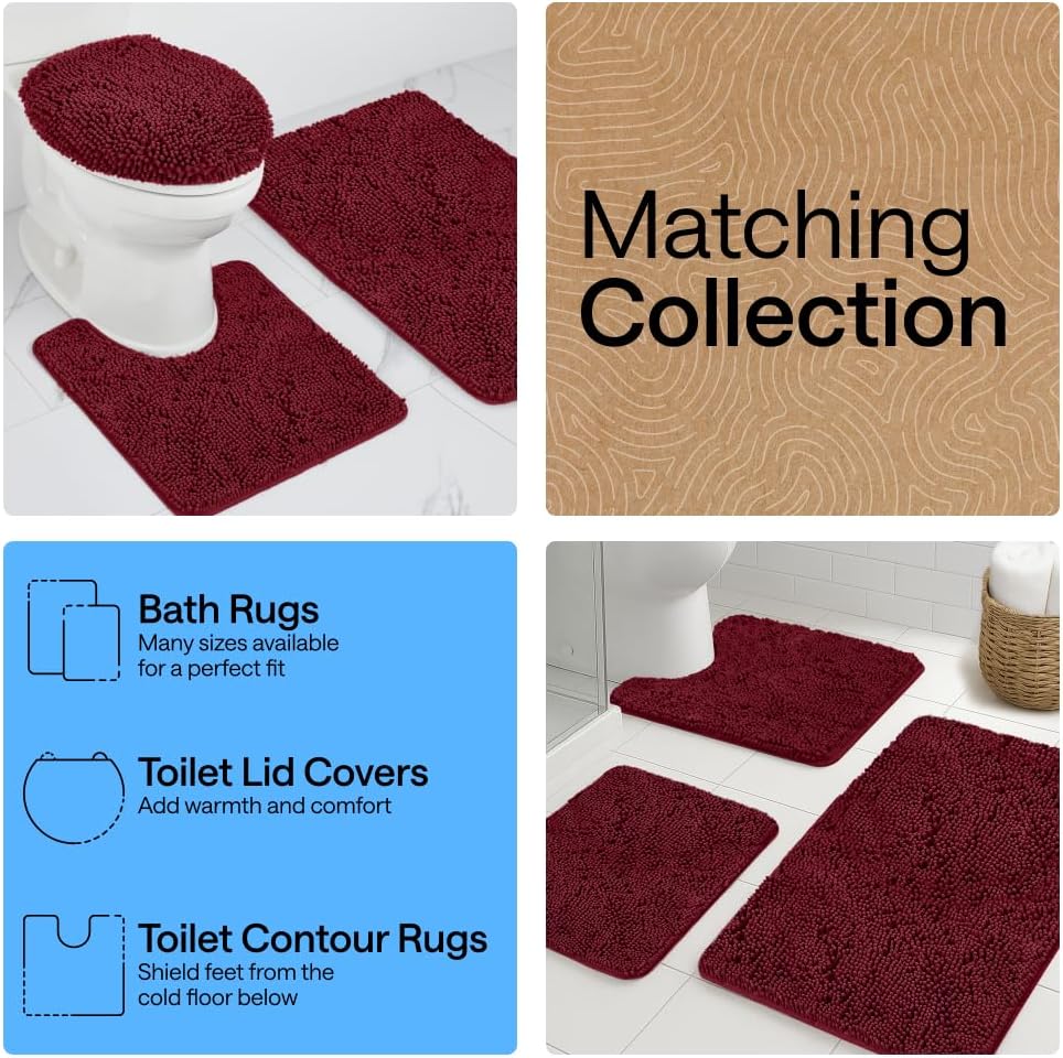 GORILLA GRIP Bath Rug Mat for Bathroom, Absorbent Chenille, 24x17 Burgundy