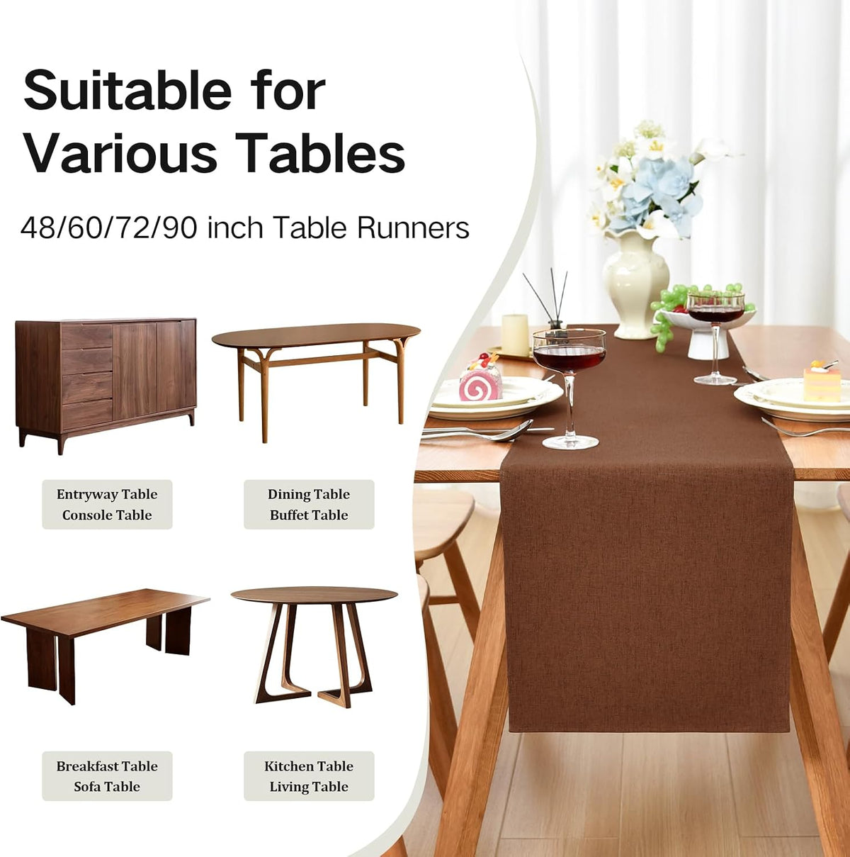 Wolkemer 2 Pack Farmhouse Brown Table Runners 48 Inches Water Resistant