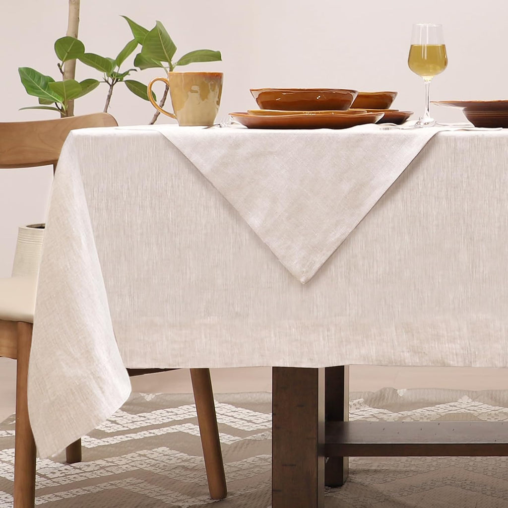 100% Linen Tablecloth for Rectangle Table with 4PCS Linen Napkins