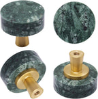 5pcs Marble Cabinet Knobs, Modern Decorative Drawer Pull, Stone Handles Brushed Brass Base for Kitchen Cupboard Bedroom Dresser Wardrobe (Green)