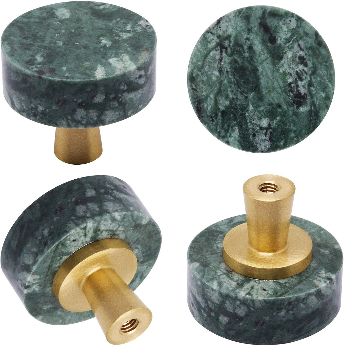 5pcs Marble Cabinet Knobs, Modern Decorative Drawer Pull, Stone Handles Brushed Brass Base for Kitchen Cupboard Bedroom Dresser Wardrobe (Green)
