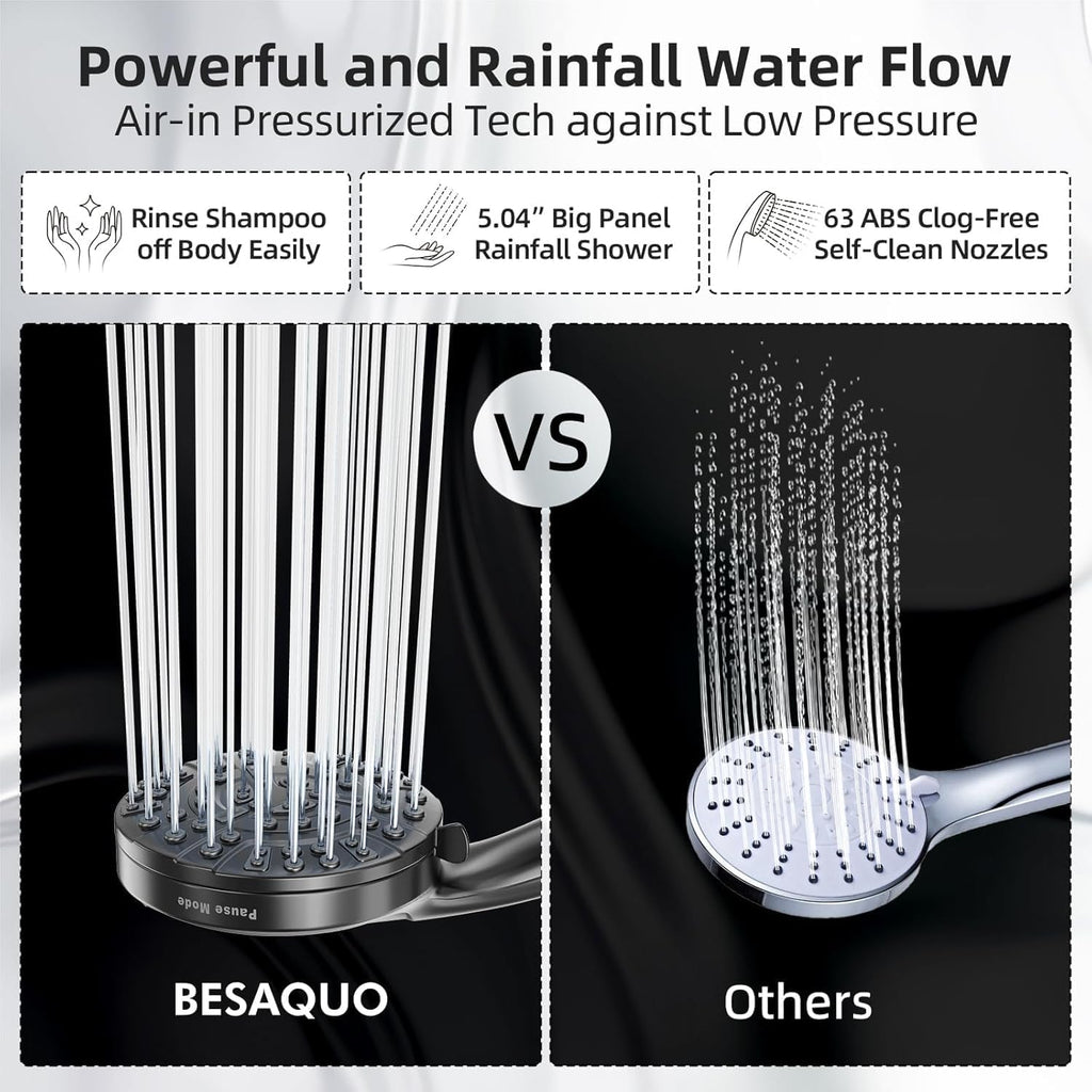 9 Functions High Pressure Handheld Shower Head with Power Wash