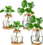 Layhit 4 Pcs Plants Propagation Stations vases Glass Planters with Wooden Lid and Bamboo Stand for Hydroponic Plants Gardening Gifts for Women Mom Home Office Tabletop Decoration(Classic Style)