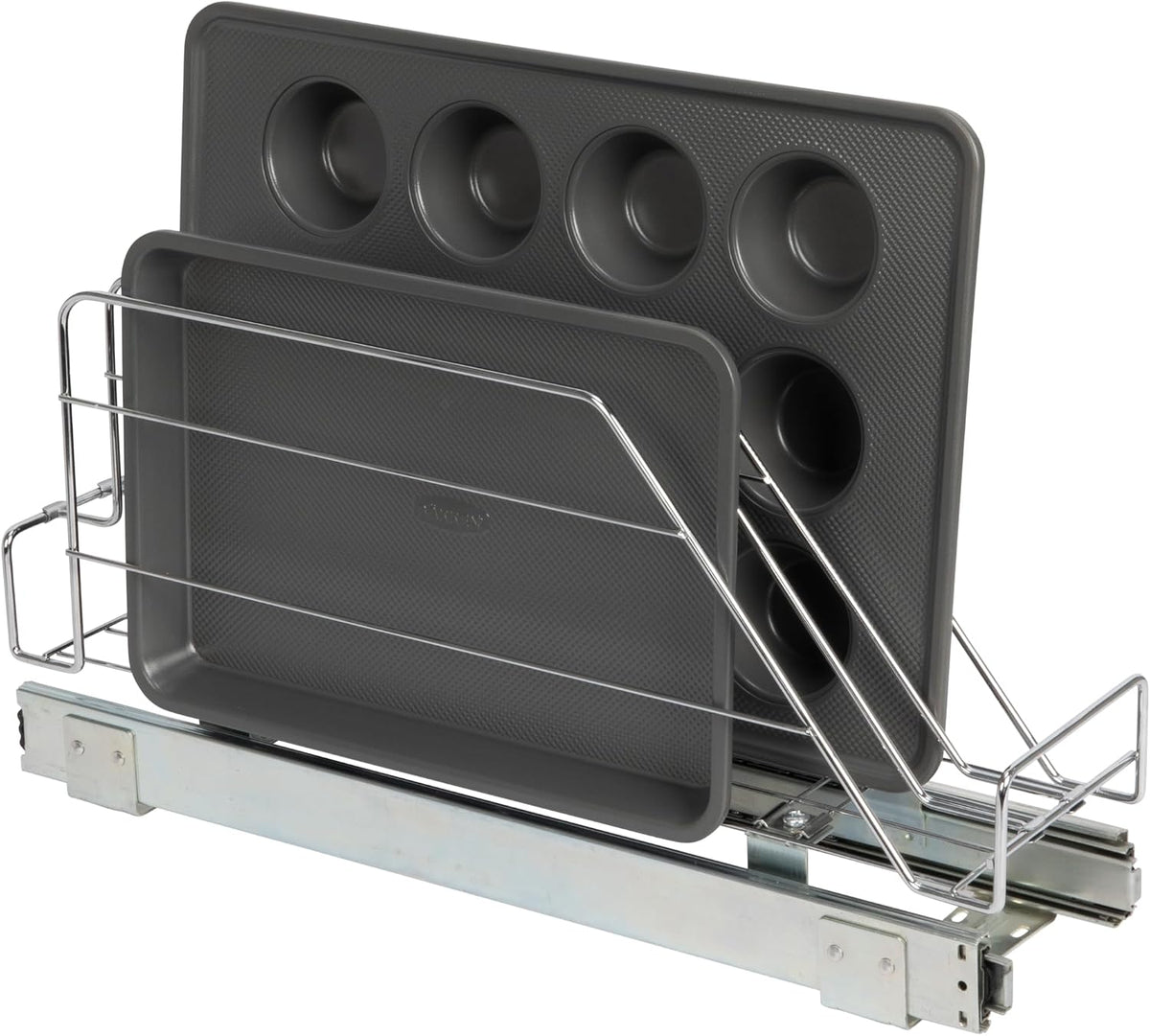 Household Essentials Glidez Multipurpose Chrome-Plated Steel Pull-Out/Slide-Out Storage Organizer for Cookware and Bakeware - Fits Standard Size Cabinet or Shelf, Chrome