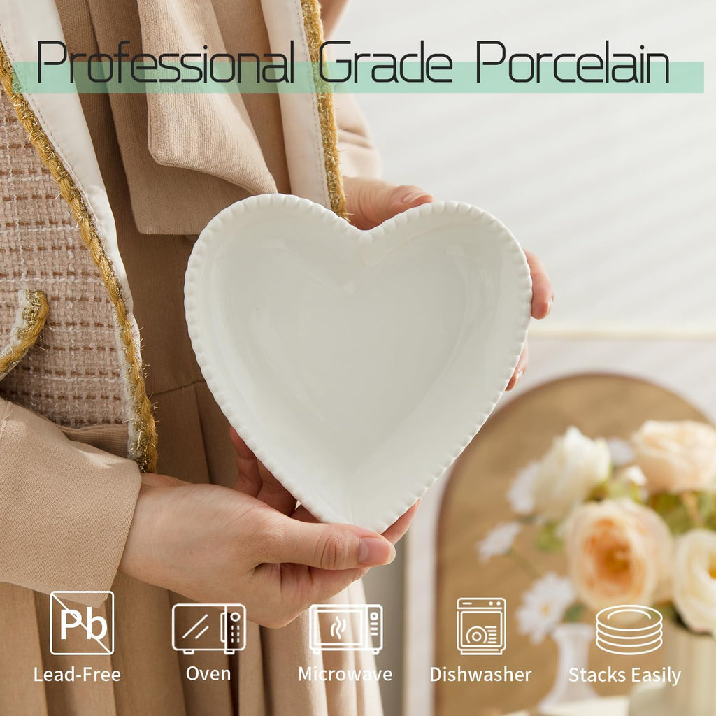 6.3 Inch Ceramic Salad Plates, Small Heart Shaped Dessert Plate Set, 10P