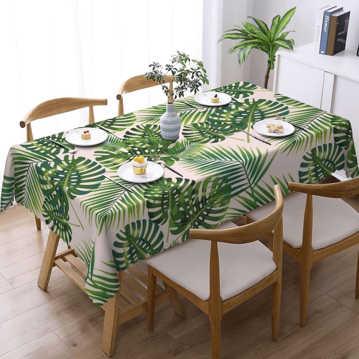 Palm Tropical Leaves Table Cloths Decorative for Dining Room, Palm Leaves Washable Tablecloth for Home, Restaurant, Outdoor Party Table Cover 54x72 Inch