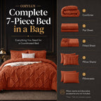 CozyLux Queen Comforter Set Burnt Orange, 7 Pieces Pintuck Bed in a Bag