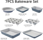 CAROTE 7-Piece Baking Pans Set, Nonstick Bakeware Sets, Gray & Blue