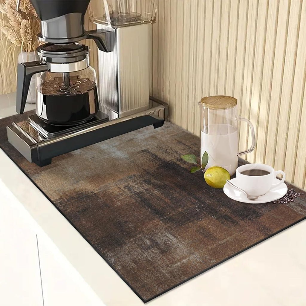 Arttown Coffee Mat for Countertops, 2 Pack, 12" x 19" Abstract Modern Brown