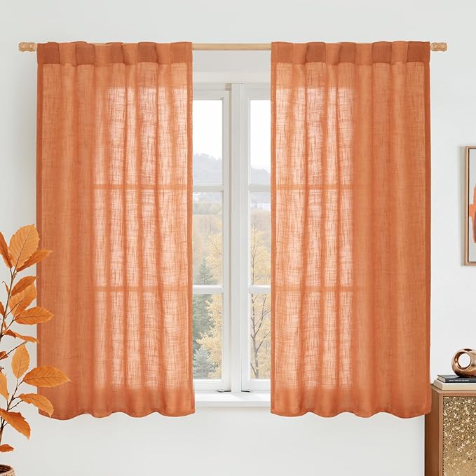 LAMIT Linen Curtains 48 Inch Length 2 Panels, Light Filtering Panels Back Tab by LAMIT