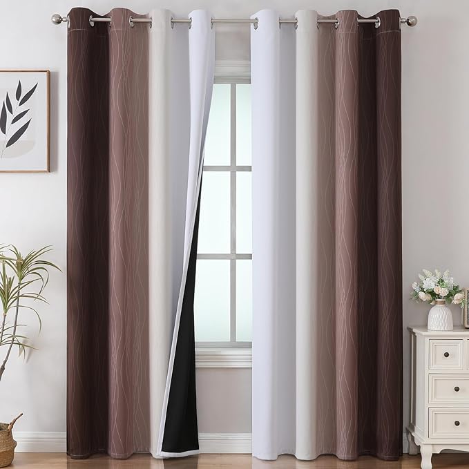 Estelar Textiler Brown and Greyish White Gradient Blackout Curtains 102 Inches by ESTELARTEXTILER