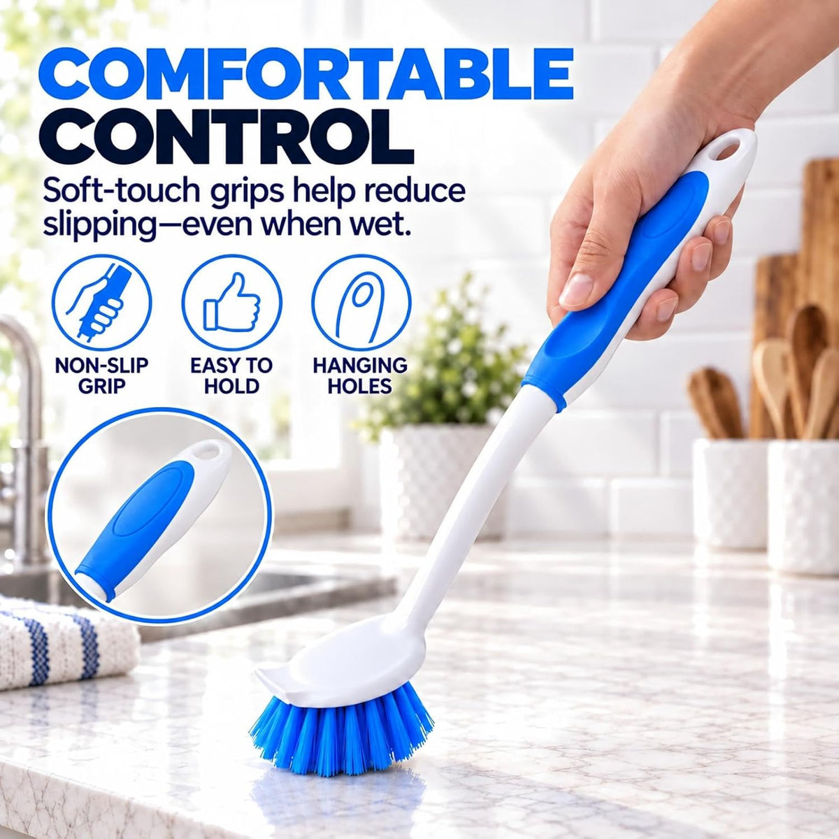 3 Pack Cleaning Brush Scrub Brush Kitchen Brush for Floor, Blue