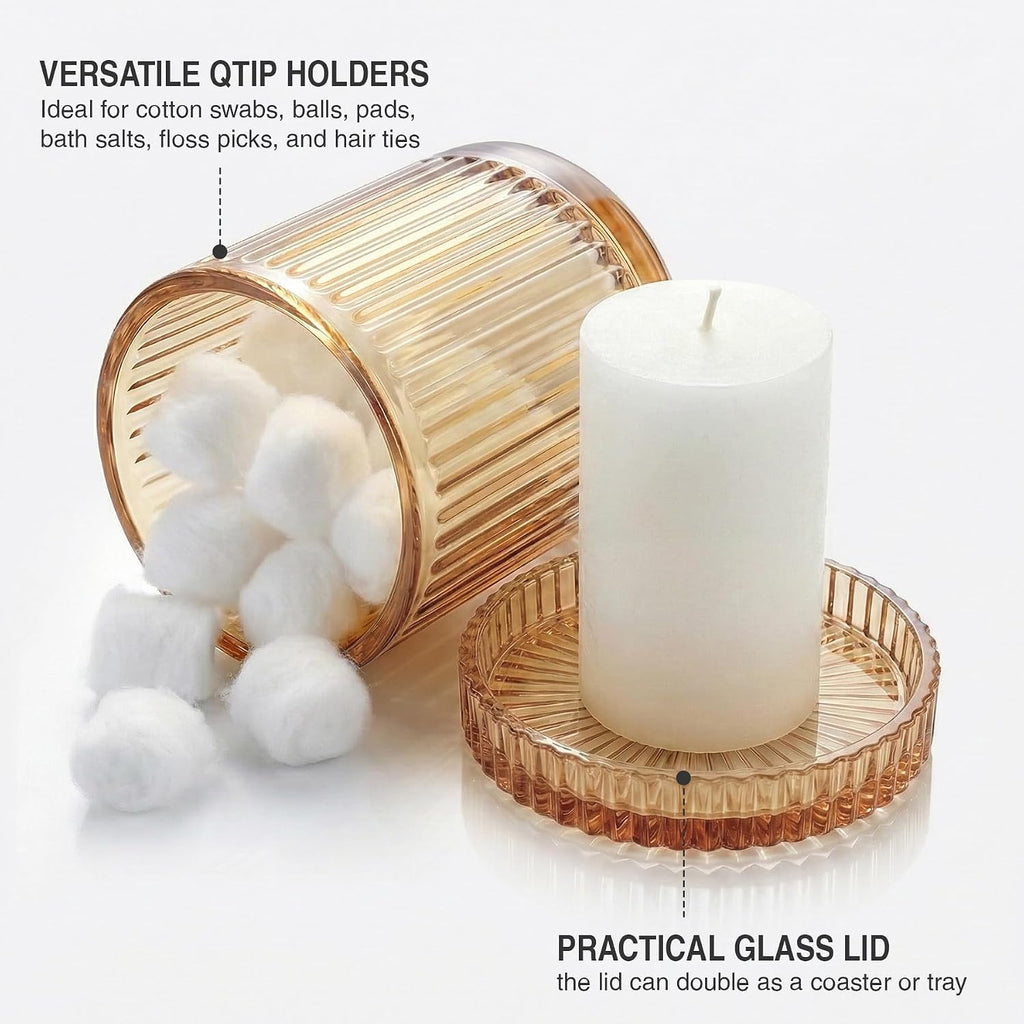 Amber Thick Glass Bathroom Qtip Holder, 2 Pack