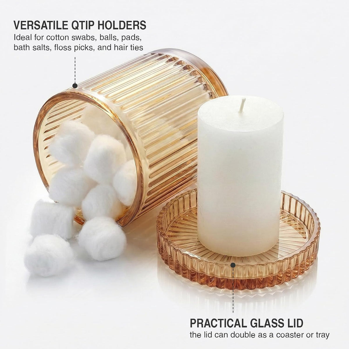 Amber Thick Glass Bathroom Qtip Holder, 2 Pack