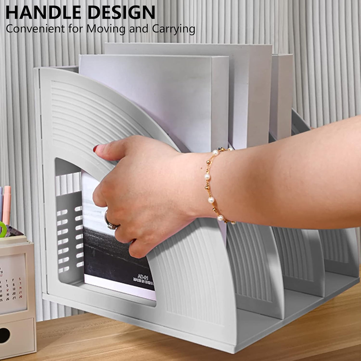 A4 File Holder, Magazine Organizer, Desk Organizer, Compartments, Bookcase, Document Divider, Paper Box, Bookends, Shelves (Grey, 3'