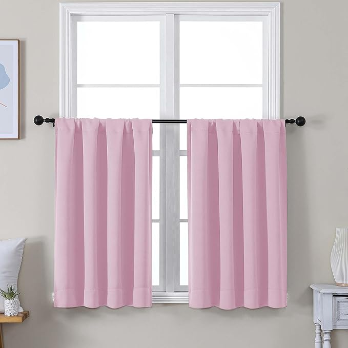 Simplebrand Ava Pink Short 36 Inches Blackout Curtain 2 Panels Set, Half Window by Simplebrand