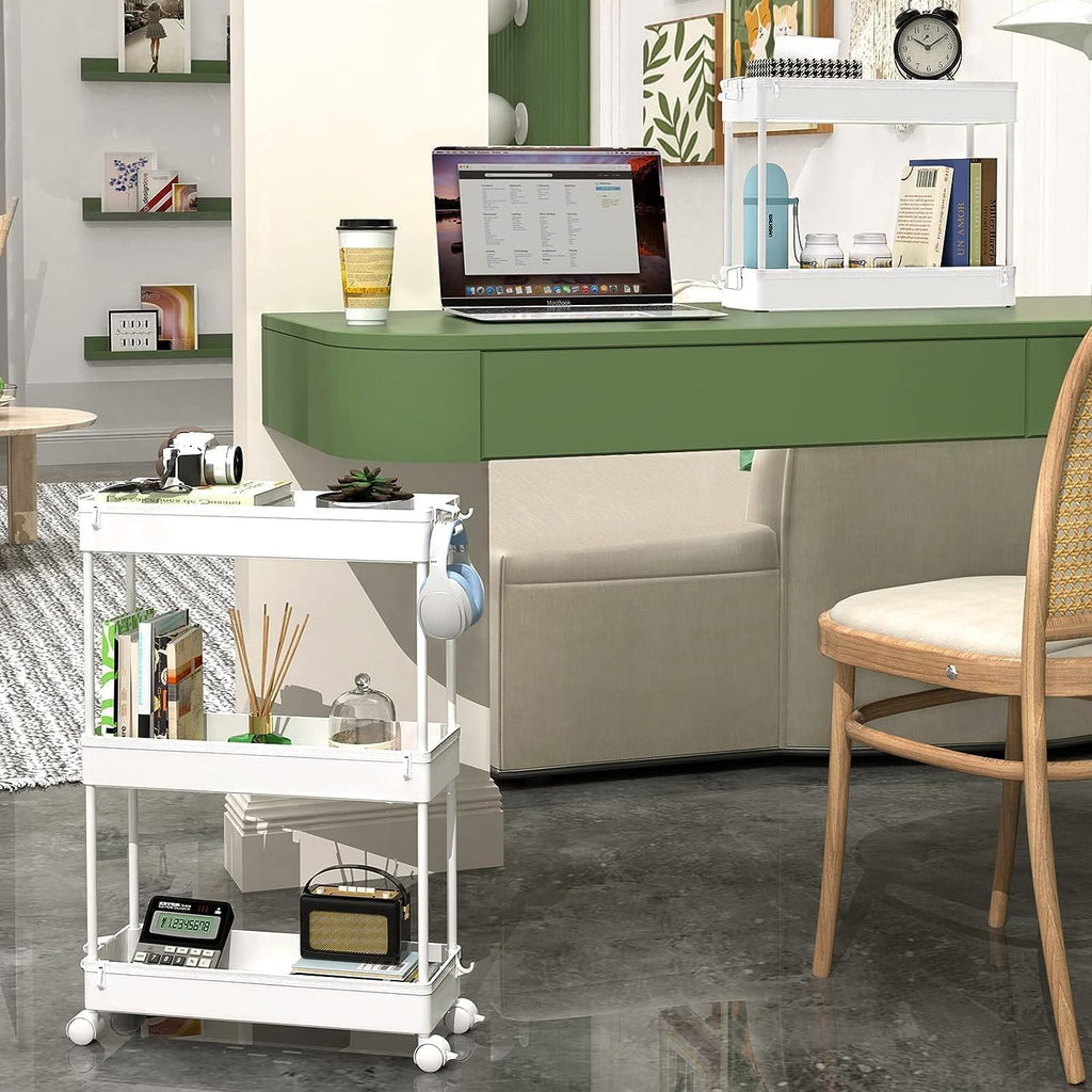 SPACEKEEPER Slim Rolling Storage Cart, 3 Tier Bathroom Cart Organizer,White