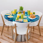 Pardick Teal Flower Round Fitted Tablecloth Mandala Floral Round Table Cover with Elastic Waterproof Wipeable Circle Outdoor Table Cloths for Party Patio Kitchen Decor Fit 40"-44" Tables Pad