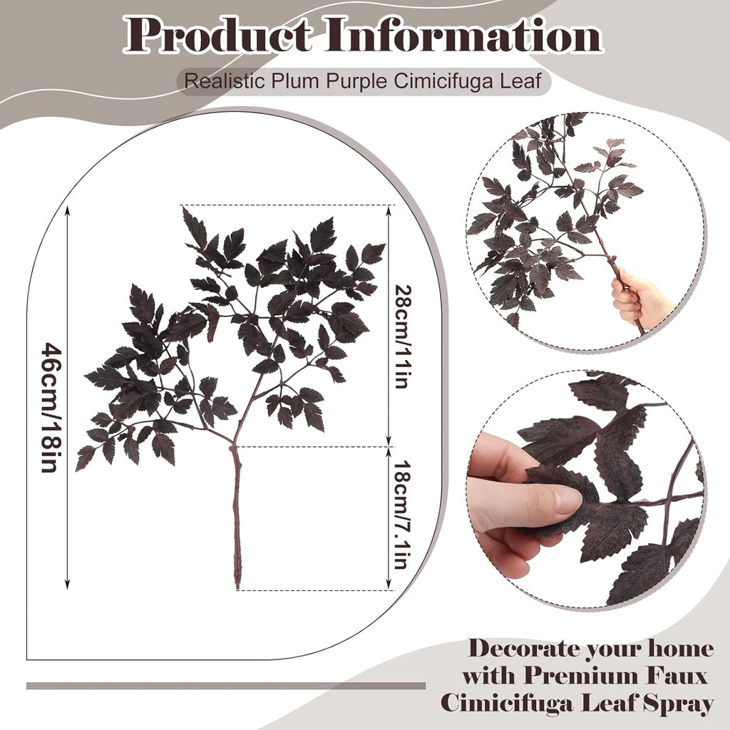 Lyrow 6 Pack 18 Inches Fall Stem Artificial Cimicifuga Plum Leaf Spray