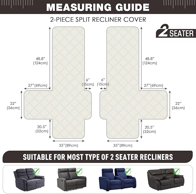 TAOCOCO 100% Waterproof Oversized Loveseat Recliner Cover, Non Slip Split Couch - Image 2