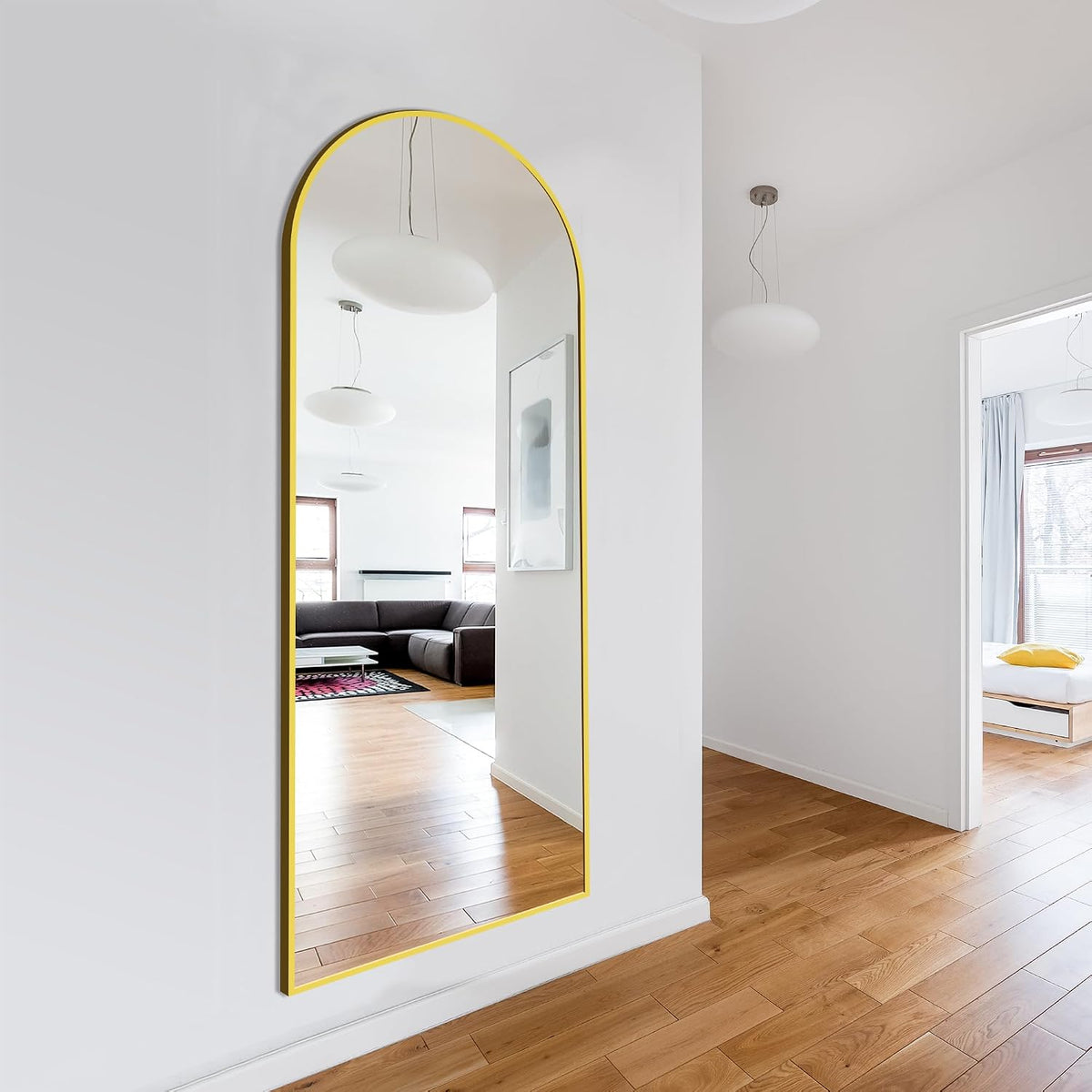 Delma Arched Full Length Mirror with Stand, 69x24 Gold Floor Mirror